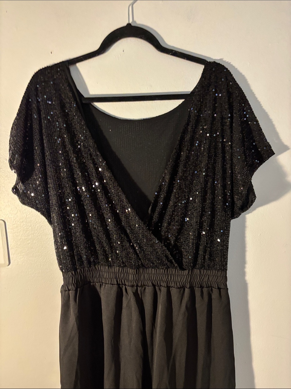 NWOT Black Sequin Wrap Top wide leg pantsuit - Classic Evening Style